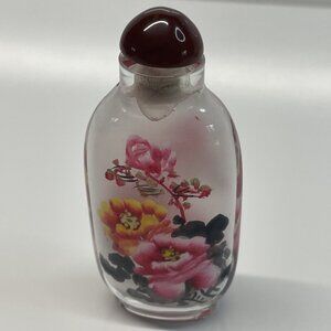 Reverse Painted Snuff Bottle Chinese Antique Delicate Flowers R4‎
